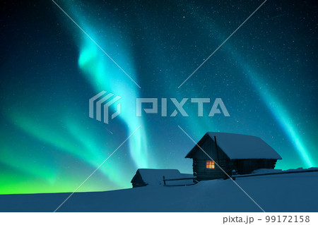Fantastic landscape with northen light 99172158