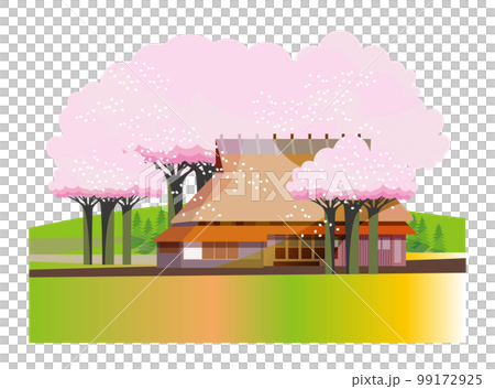 A gentle spring mountain village landscape with cherry blossoms. A gentle spring mountain village landscape with cherry blossoms. 99172925