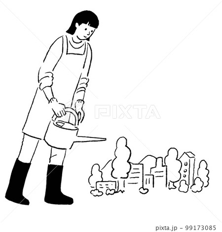水やりをする女性のベクター線画 99173085