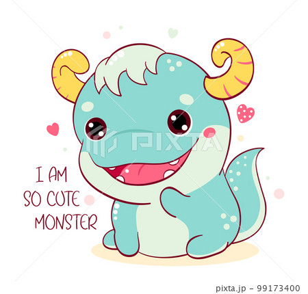 Square card with cute baby monster. Inscription I am so cute monster. Can be used for t-shirt print, invitations, birthday greeting card 99173400