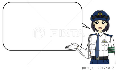 案内をする白ワイシャツの女性警察官（角丸ふきだし付き） 99174017