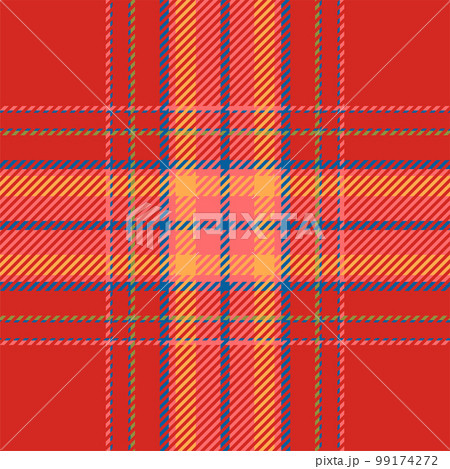 Plaid check pattern in orange and red colors. Seamless fabric texture. Tartan textile print. 99174272