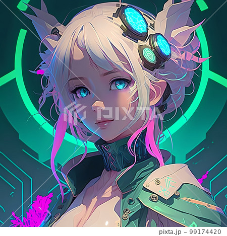 Cyberpunk-style girl with beautiful neon colors - Stock Illustration  [99174420] - PIXTA