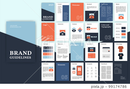 Brand Guidelines template. Corporate identity presentation in A4 size. Logo Guideline template. Logo Guide Book. Logotype presentation 99174786