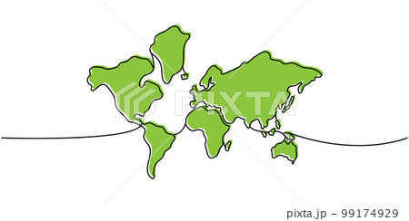 World silhouette colored one line continuous drawing. Earth silhouette continuous one line colorful illustration. Vector minimalist illustration. 99174929