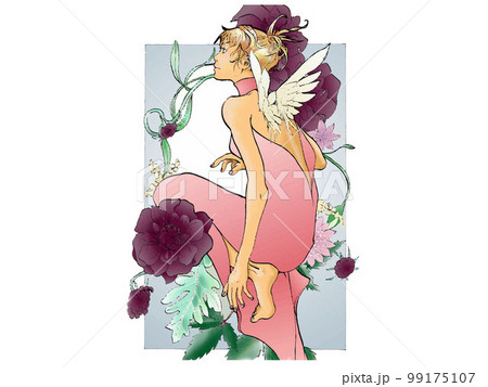 ダリアとドレスの女性 99175107