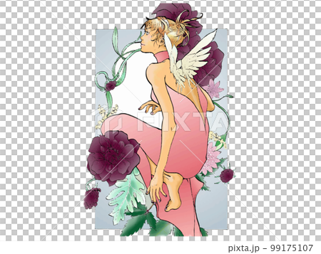 ダリアとドレスの女性 99175107