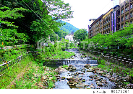 【神奈川】曇天の箱根　玉簾橋から望む須雲川と天成園 99175264