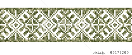 Military design geometric pattern. Ukrainian folk ethnic decor. Urban style pixel art vector decor. Fashion military print in green colors 99175299