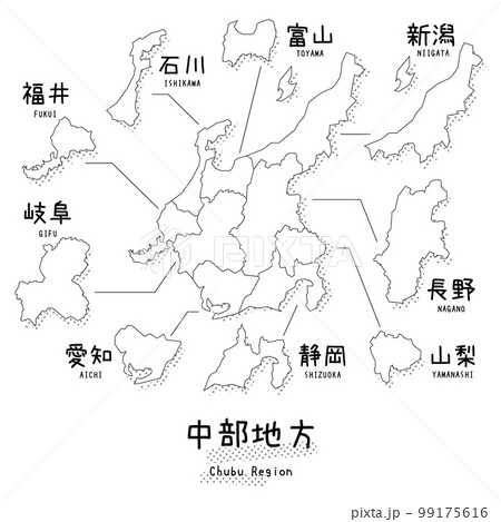 日本の中部地方のマップ(線画) 日本の中部地方のマップ(線画) 99175616