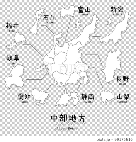Map of the Chubu region of Japan (line drawing) 99175616