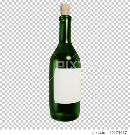 3D rendering of old green glass bottle with cork front view. Collectible spirits and wine. Realistic PNG illustration isolated on transparent background 99175687