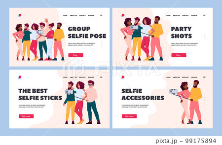 Group Selfie Landing Page Template Set. Friends... - Stock Illustration  [99175894] - PIXTA