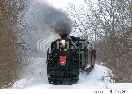 細雪の中を走るSL冬の湿原号 塘路駅付近 細雪の中を走るSL冬の湿原号 塘路駅付近 99177002