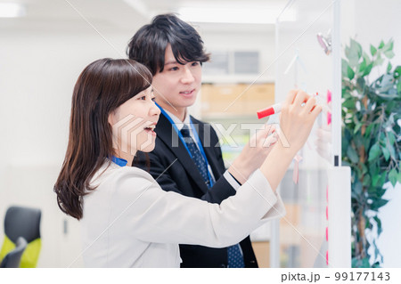 ホワイトボードでアイデアの整理をするビジネスパーソン ホワイトボードでアイデアの整理をするビジネスパーソン 99177143
