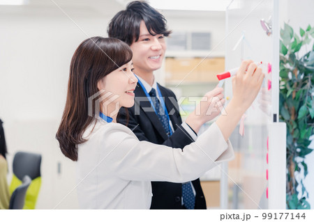 ホワイトボードでアイデアの整理をするビジネスパーソン 99177144