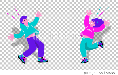 流行色彩中快樂的男人和女人的插圖 流行色彩中快樂的男人和女人的插圖 99178059