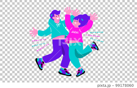 ポップなカラーの喜ぶ男女のイラスト 99178060