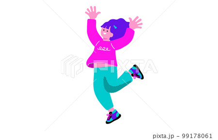 ポップなカラーの喜ぶ女性のイラスト 99178061