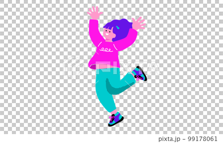 ポップなカラーの喜ぶ女性のイラスト 99178061