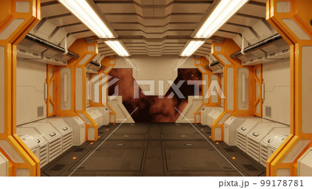 Futuristic architecture Sci-Fi spaceship hallway interior 99178781