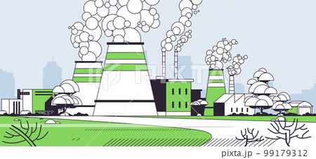 high concrete chimney emits CO2 and dangerous fumes presence of carbon dioxide gas in atmosphere co2 reduction 99179312