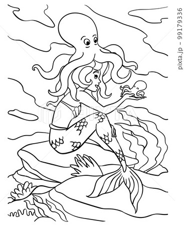Mermaid with Octopus Coloring Page for Kids Mermaid with Octopus Coloring Page for Kids 99179336