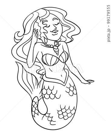 Beautiful Mermaid Isolated Coloring Page for Kids 99179555