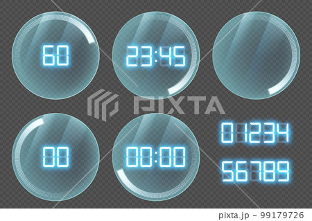 Vector stopwatch or clock with neon glowing numbers 99179726