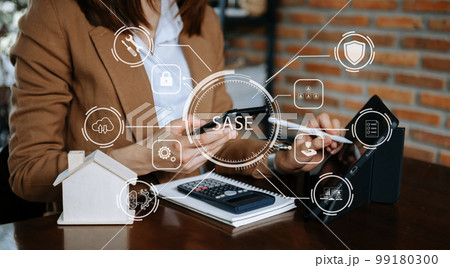 SASE Secure Access Service Edge concept Hand touching Secure Access Service Edge icon on virtual screen background, password, network, framework and support technology in office. SASE Secure Access Service Edge concept Hand touching Secure Access Service Edge icon on virtual screen background, password, network, framework and support technology in office. 99180300