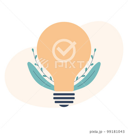 Light bulb and check mark. Idea, solution concepts. Vector flat illustration 99181043