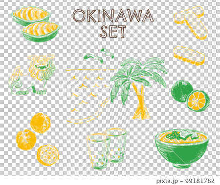 Okinawa set illustration tourism line drawing Okinawa set illustration tourism line drawing 99181782