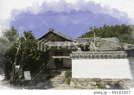 水彩画風 法隆寺 庫裏 奈良県生駒郡斑鳩町 水彩画風 法隆寺 庫裏 奈良県生駒郡斑鳩町 99181857