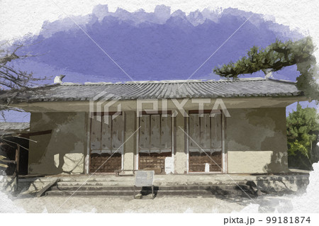 水彩画風　法隆寺　講堂　奈良県生駒郡斑鳩町 99181874