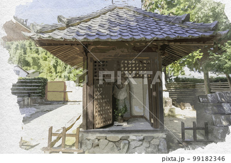 水彩画風　法輪寺　地蔵堂　奈良県生駒郡斑鳩町 99182346