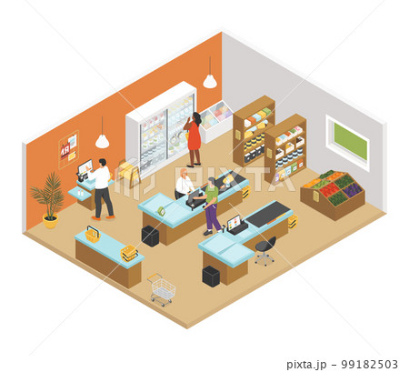 Grocery shop - modern colorful vector isometric illustration Grocery shop - modern colorful vector isometric illustration 99182503