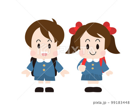 ランドセルを背負った新一年生の男の子と女の子 99183448