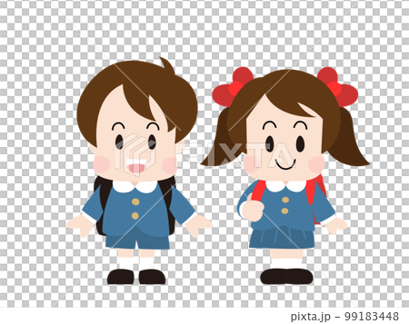 ランドセルを背負った新一年生の男の子と女の子 99183448