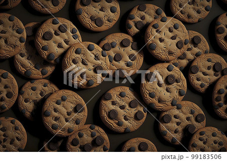 Background from chocolate chip cookies. Generative AI. 99183506