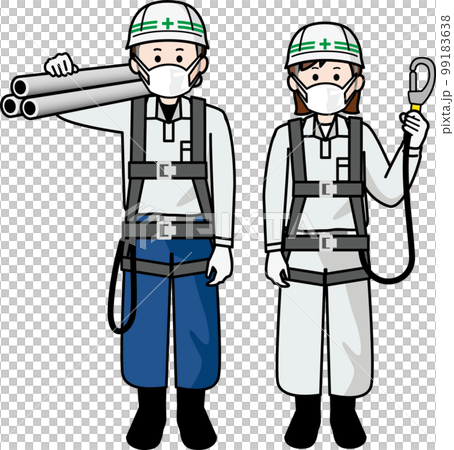 マスクをする鳶職の男性と女性 99183638