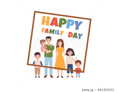 Happy family day greeting card or poster with family members, flat vector. 99185033