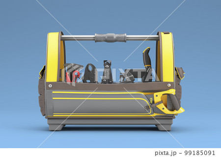 professional open big tools case 3d render on blue background professional open big tools case 3d render on blue background 99185091