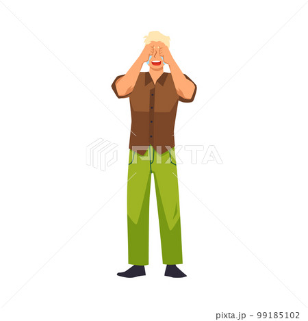 Mental health problems concept with crying upset man flat vector isolated. 99185102