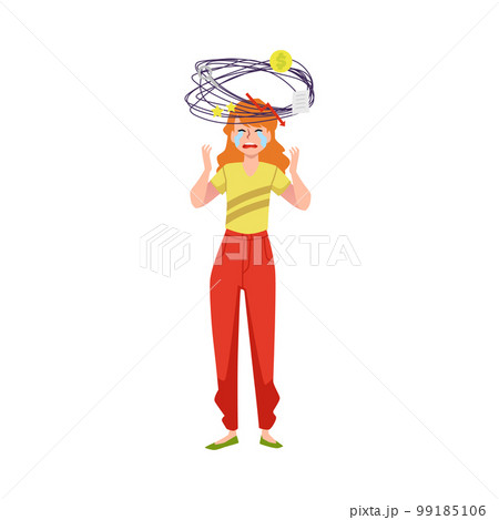 Crying woman under stress from financial problems, flat vector isolated. 99185106