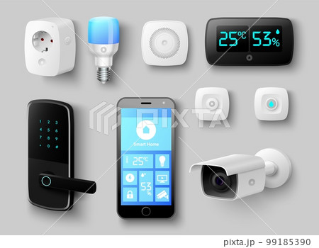 Smart home system icon realistic vector set 99185390