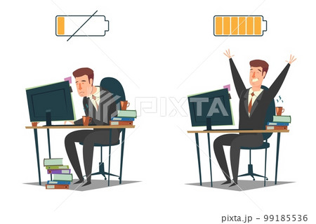 Full of energy and tired business people, vector flat illustration 99185536
