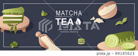 Matcha tea horizontal web banner. Green cake,...のイラスト素材 [99185623] - PIXTA