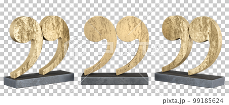 Brass grunge sculpture in form of comma. Home decor and accents. Home decorative accessories. Isolated interior object. 3d rendering 99185624