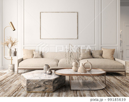 Interior design of modern apartment, living room with sofa and coffee tables 3d rendering 99185639