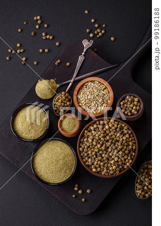 Spice dried dill or basil in the form of green powder 99186188